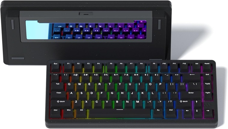 Womier SK75 – transparent 75% mechanical keyboard with an acrylic case, Gateron Optical switches, and vibrant RGB lighting.