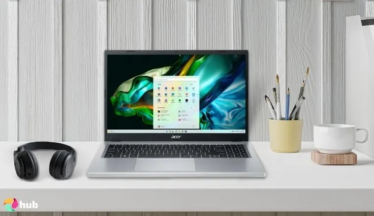 Acer Aspire 3 A315-24P-R7VH Laptop on a white office desk styled neatly for a review