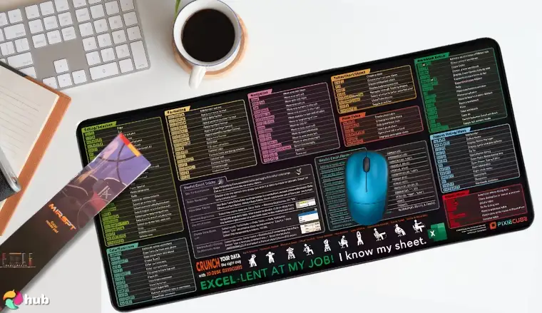 Excel Shortcut Keys XL Mouse Pad on a white office desk prepared for testing shots