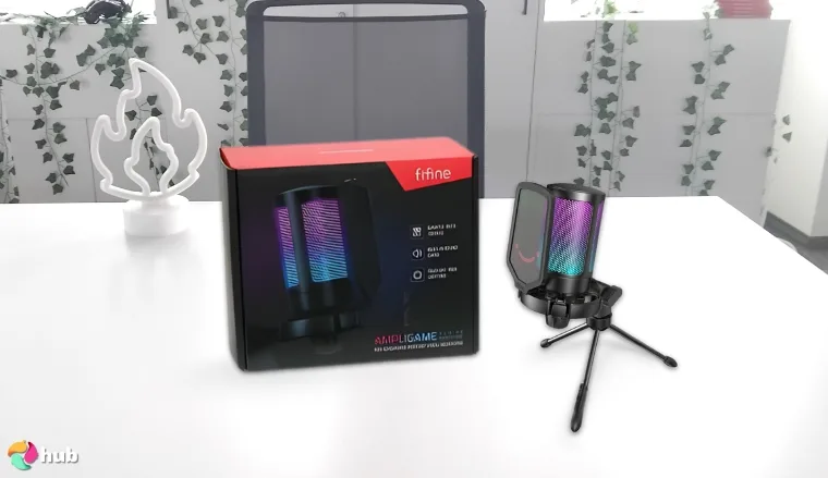 FIFINE AMPLIGAME A6V USB Microphone on a white office desk with neat arrangement for a review