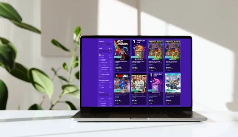 Game Keys for PC, Xbox, PlayStation, and Switch offer on the laptop screen