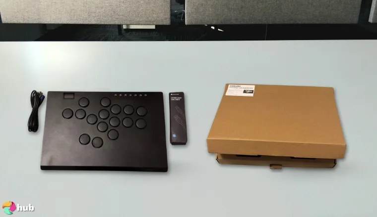 Haute42 Leverless Controller on a white office desk in a bright workspace for a review