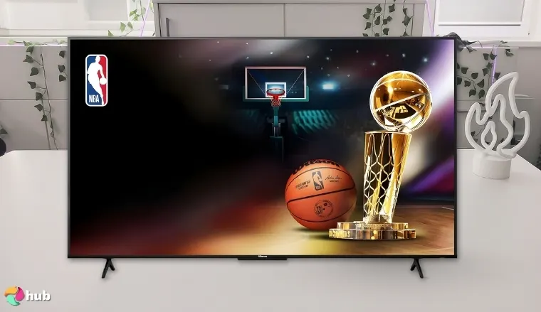 Hisense 55-Inch Class U6 Series TV on a white office desk styled neatly for a review