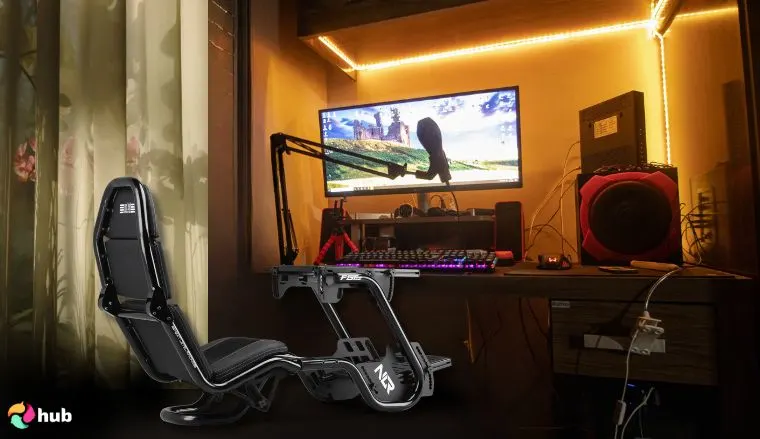 Next Level Racing F-GT Pro Formula Simulator Cockpit in the gaming room prepared for testing shots
