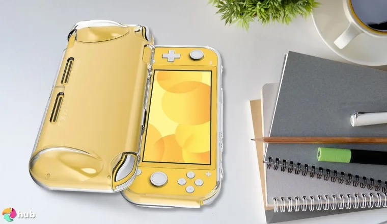 Nintendo Switch Lite Grip Cover on a white office desk in close-up for a review