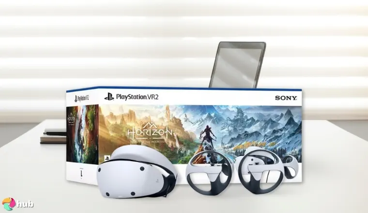 PlayStation VR2 Headset on a white office desk in a top-down view for a review