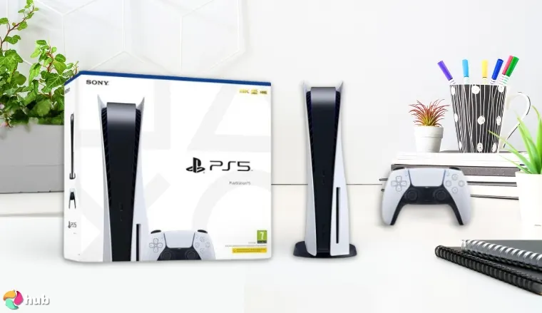 Sony PlayStation 5 Slim Console on a white office desk with creative arrangement for a review