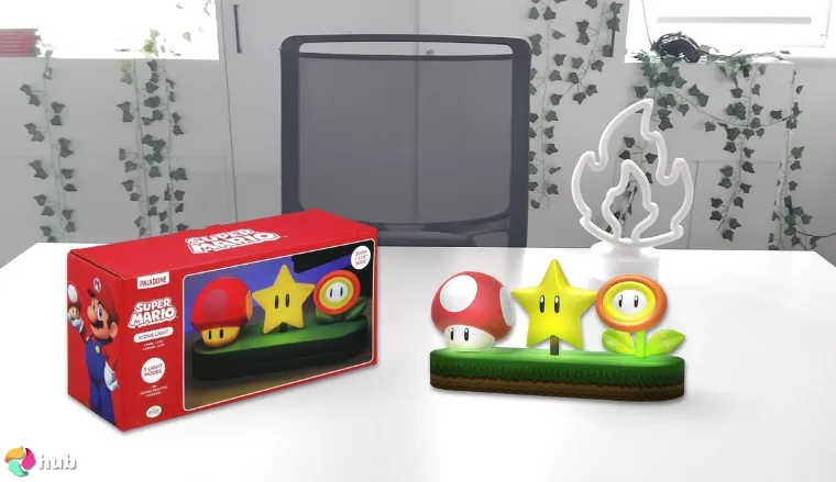 Super Mario Icon Light on a white office desk with simple styling for a review
