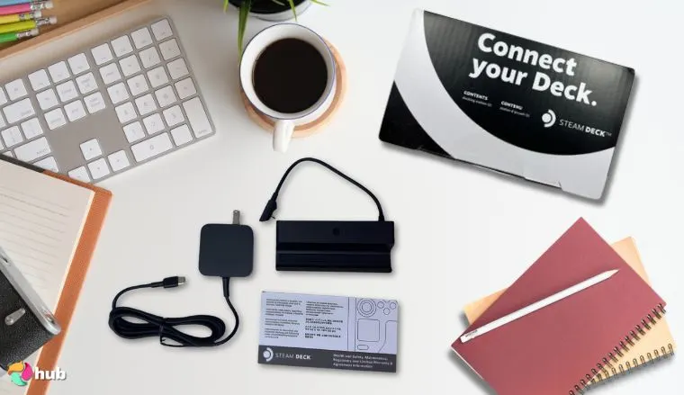 Valve International Steam Deck Dock on a white office desk set for a professional product review