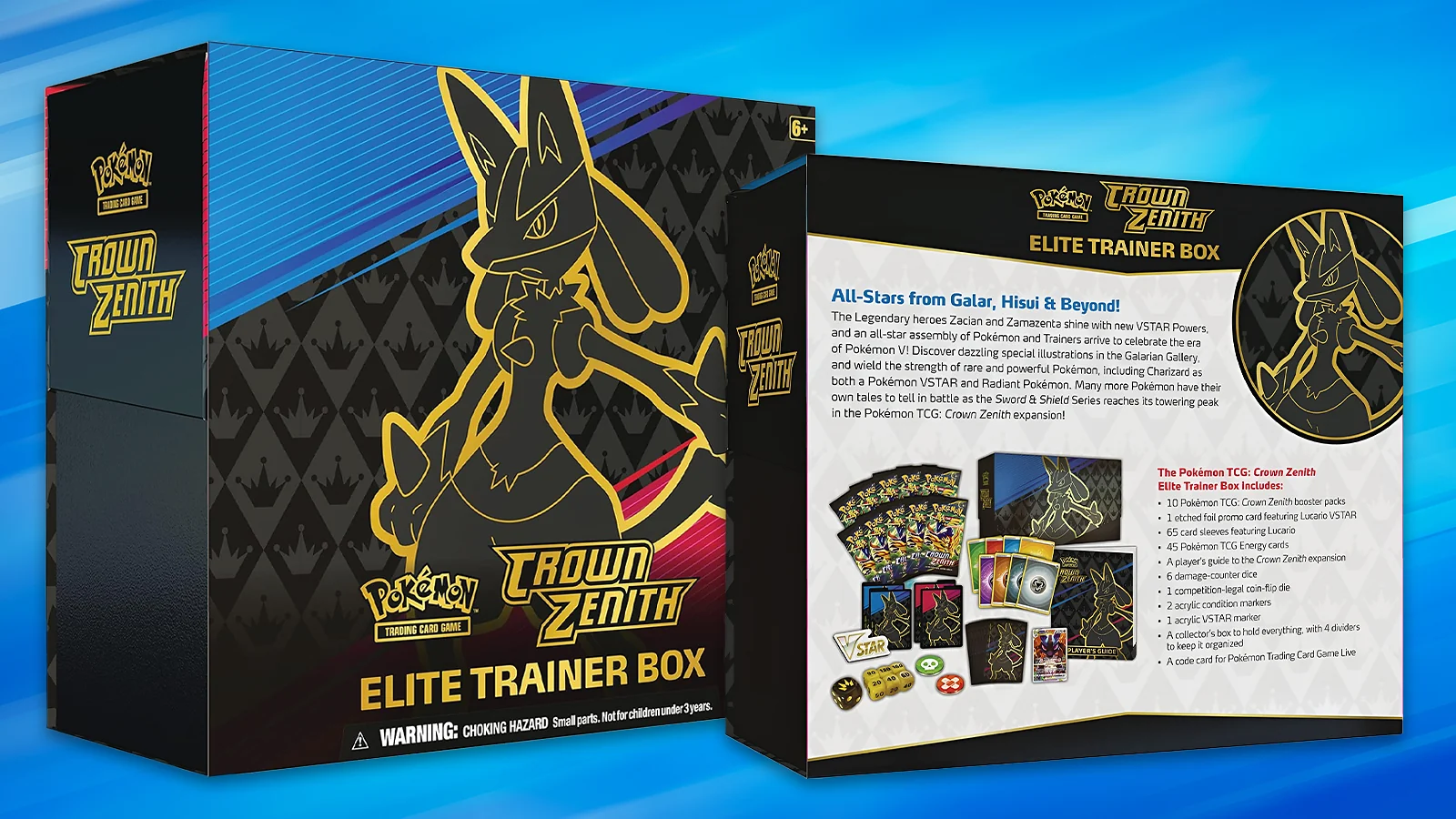 Pokémon TCG: Crown Zenith Elite Trainer Box featuring Lucario