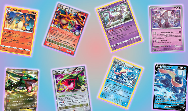 Charizard, Mewto, Rayquaza and Greninja cards
