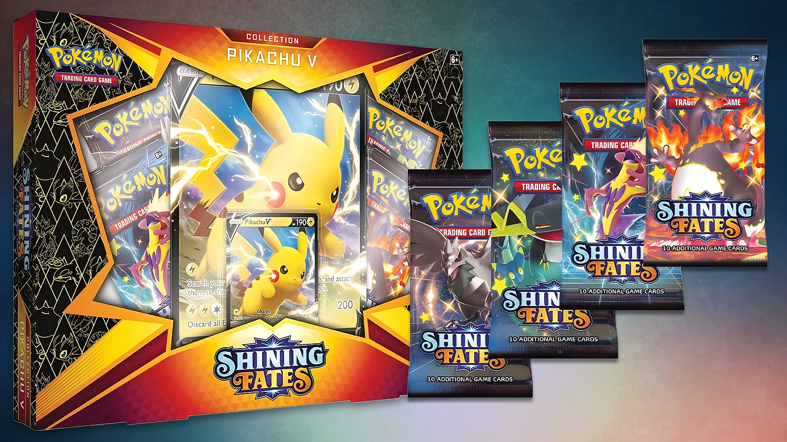 Pokémon TCG: Shining Fates set - Pikachu V Collection box and booster packs