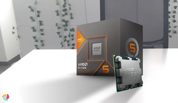 AMD Ryzen 5 8600G CPU on a white office desk in a bright workspace for a review