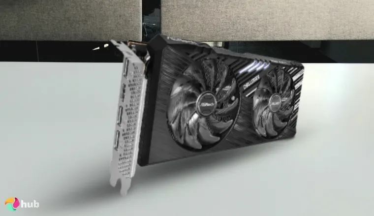 ASRock Intel Arc A750 Challenger SE GPU on a white office desk in a minimalist setup for a review