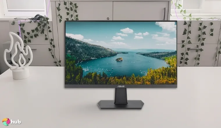ASUS 27” VA27EHF Monitor on a white office desk positioned for photography