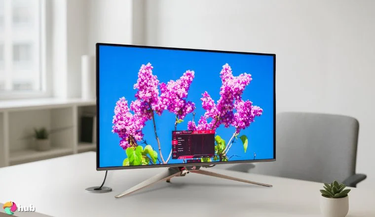 ASUS ROG Swift PG32UCDM Monitor on a white office desk in a minimalist setup for a review