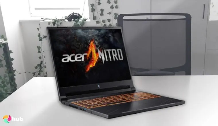Acer Nitro V 16 Gaming Laptop on a white office desk in close-up for a review