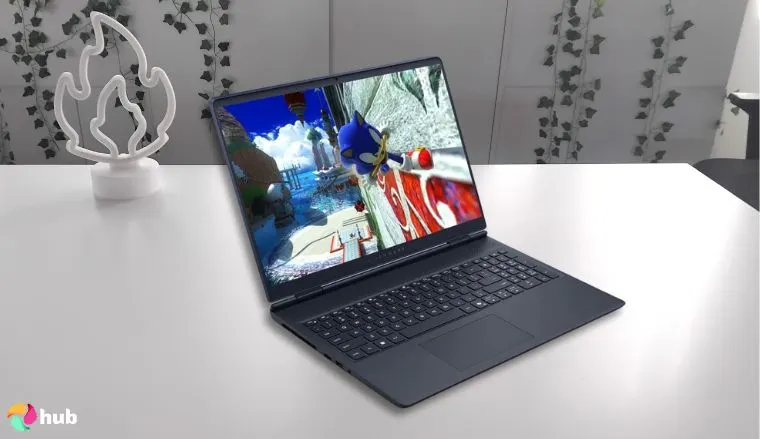 Alienware M16 R2 gaming laptop on a white office desk photographed for a review
