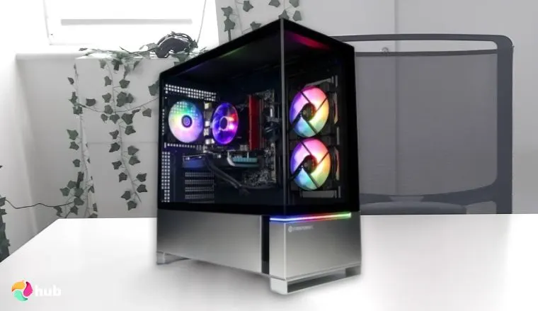 CyberPowerPC Gamer Xtreme Gaming PC on a white office desk with soft lighting for a review