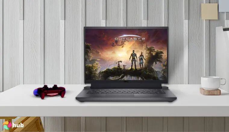 Dell G16 7630 GeForce RTX 4070 Laptop on a white office desk styled for promotional review