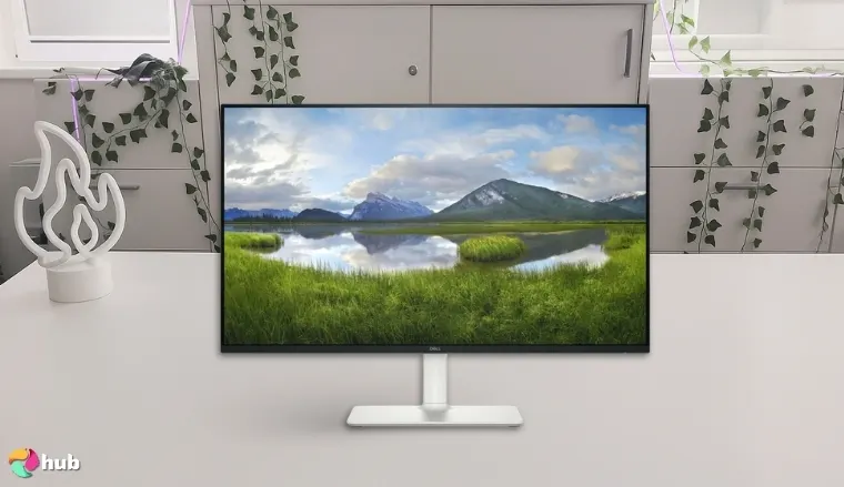 Dell S2725DS Monitor on a white office desk positioned for photography