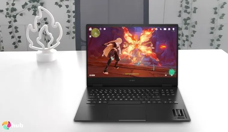HP Omen 16 HP Gaming Laptop on a white office desk prepared for product photography