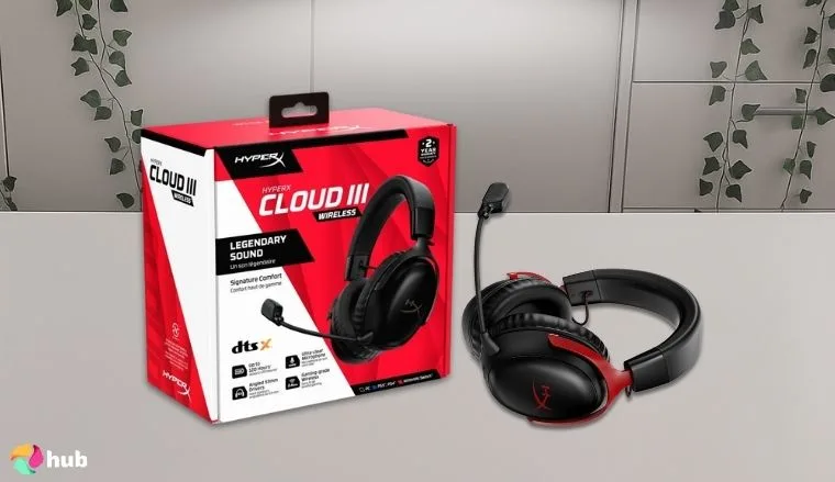 HyperX Cloud III Headset for PS5/PC on a white office desk in a clean setup for a review