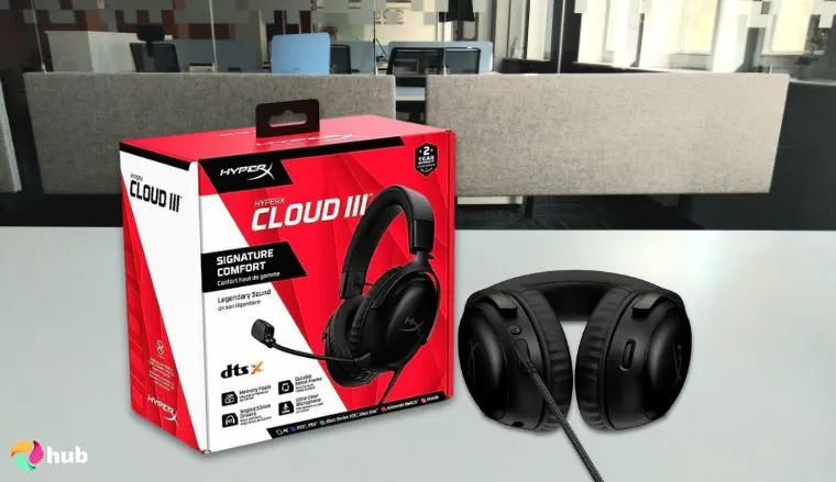 HyperX Cloud III Headset on a white office desk styled neatly for a review