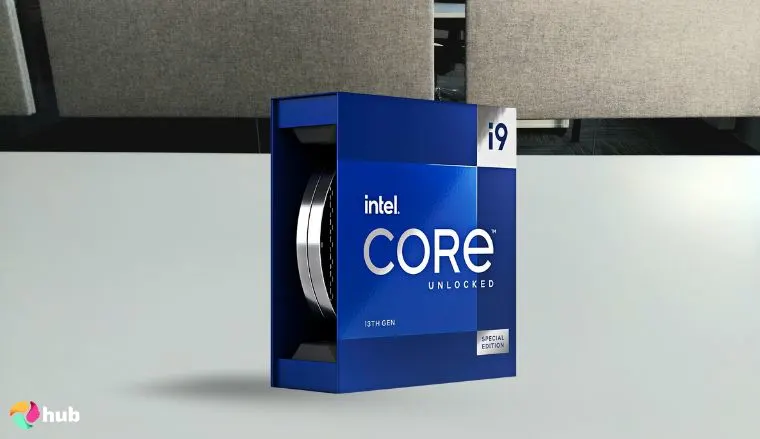 Intel Core i9-13900KS CPU on a white office desk in close-up for a review