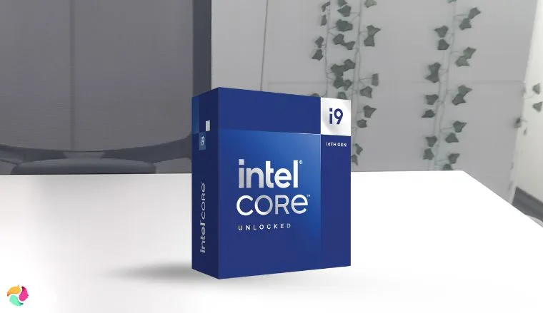 Intel Core i9-14900K CPU on a white office desk photographed for a review