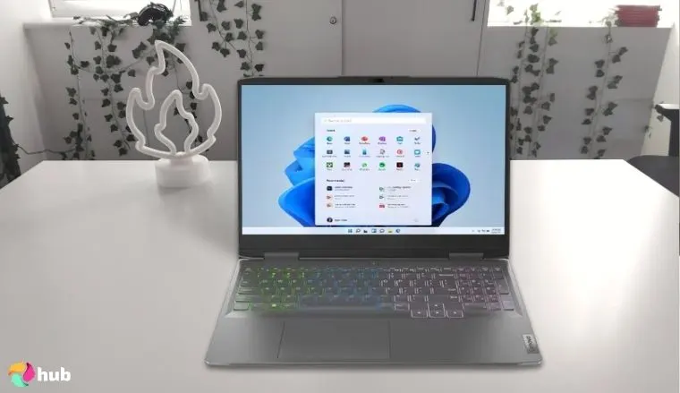 Lenovo LOQ Pro 15 Laptop on a white office desk in a top-down view for a review