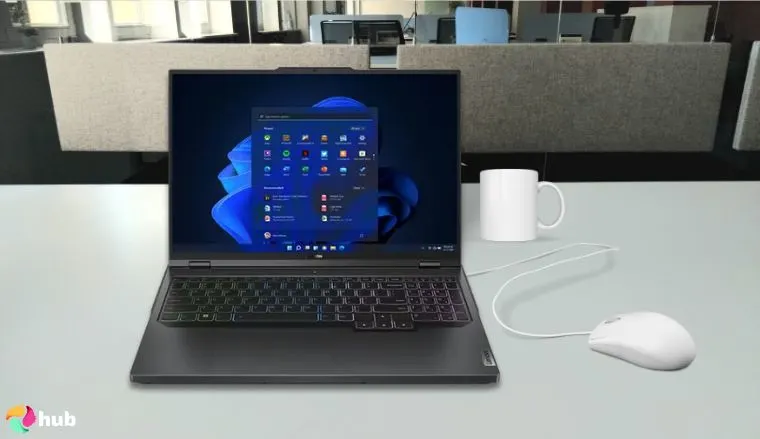 Lenovo Legion Pro 5i Laptop on a white office desk arranged for a review