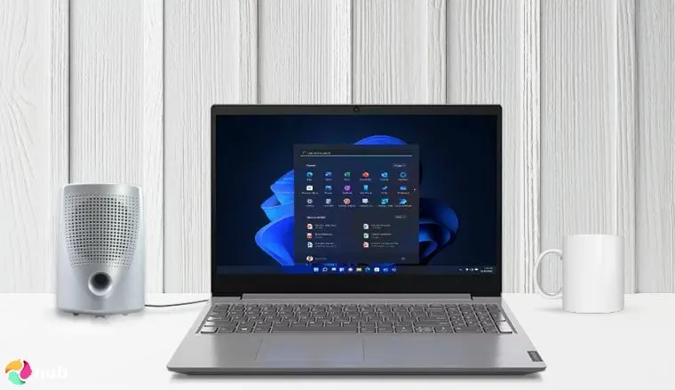 Lenovo V15 Laptop on a white office desk with soft lighting for a review