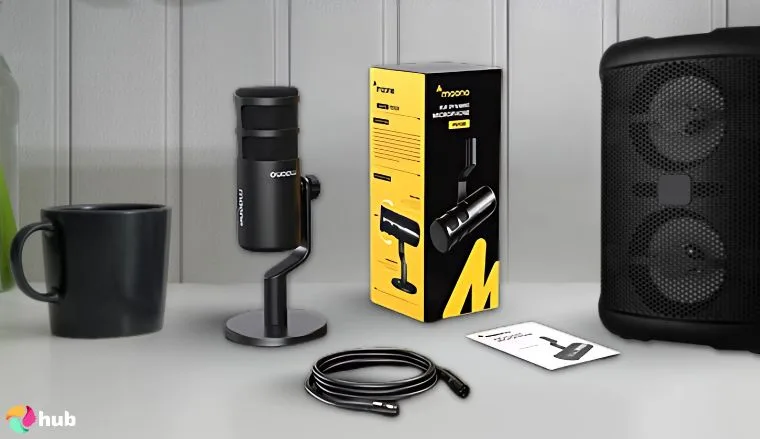 MAONO PD100X Dynamic Microphone on a white office desk prepared for product photography