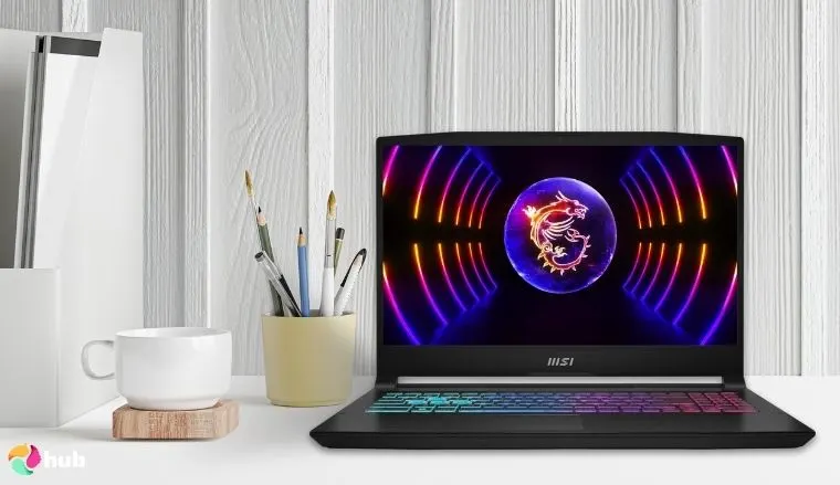  MSI Katana 15 Laptop on a white office desk prepared for product photography