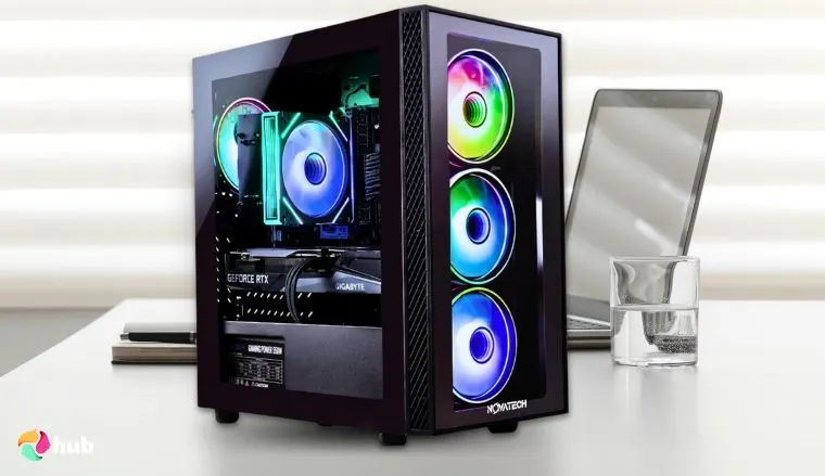 NOVATECH Phantom 2.0 Gaming PC on a white office desk in a bright workspace for a review