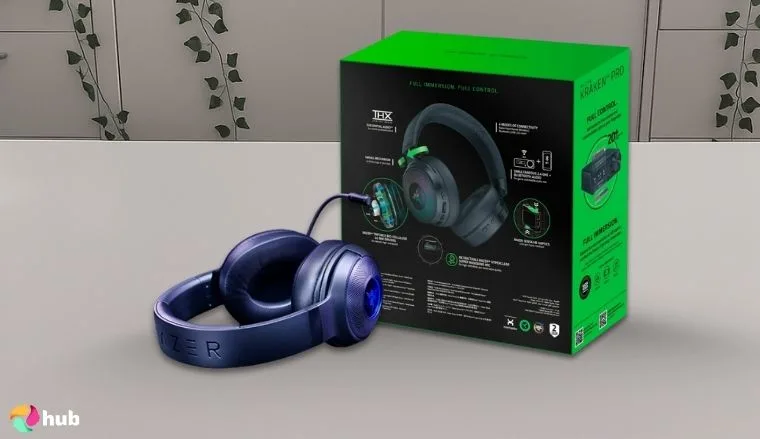Razer Kraken Headset on a white office desk in a top-down view for a review