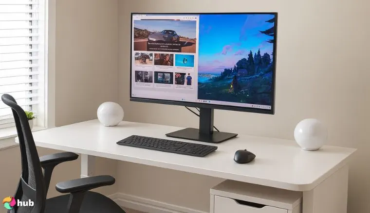 SAMSUNG 32” Odyssey G80SD Monitor on a white office desk set for a professional product review