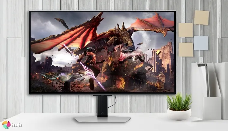 Samsung Odyssey OLED G8 Monitor on a white office desk prepared for testing shots