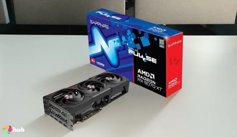 Sapphire 11348-03-20G Pulse AMD GPU on a white office desk in close-up for a review
