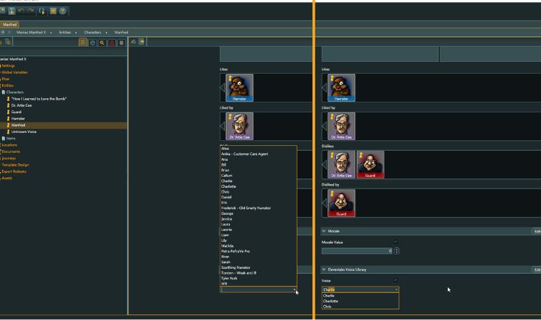 The image is a screenshot that shows how dropdowns are now searchable in the game development software.
