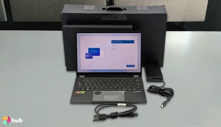 ASUS ProArt PX13 Laptop on a white office desk with balanced composition for a review