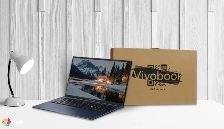 ASUS Vivobook 17 (X1704) Laptop on a white office desk styled for promotional review