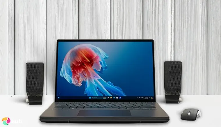 ASUS ZenBook Duo on a white office desk in a minimalist setup for a review