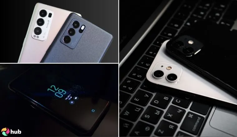 Apple and Samsung smartphones details collage