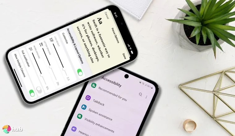 Accessibility features settings on  Apple and Samsung phones screens