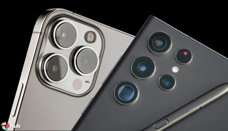 Apple and Samsung smartphones cameras closeup