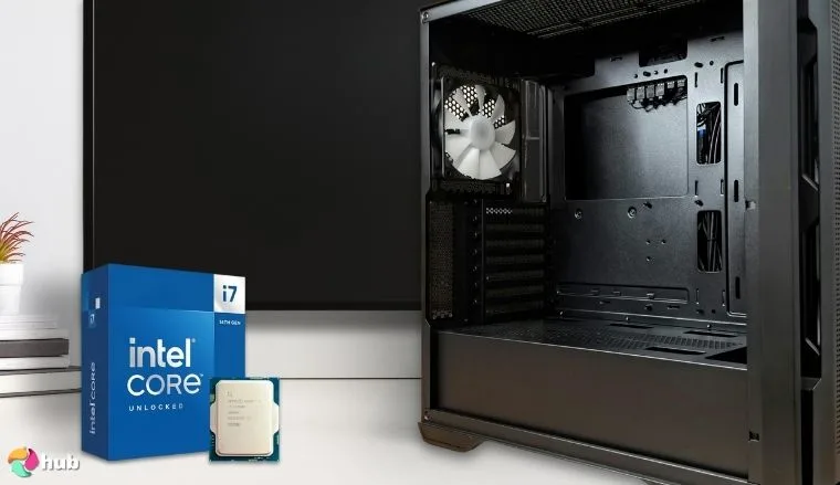 Core i7-14700K Intel CPU on a white office desk arranged for a review