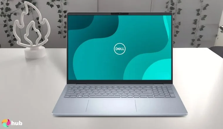 Dell 16 Plus Laptop DB16250 Laptop on a white office desk positioned for photography