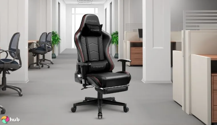 GTRACING Gaming Chair with Footrest in the office with soft lighting for a review
